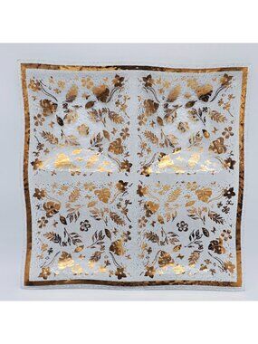 MCM Golden Foliage Divided Textured Glass Tray 4 Sections Large 16" x 16"